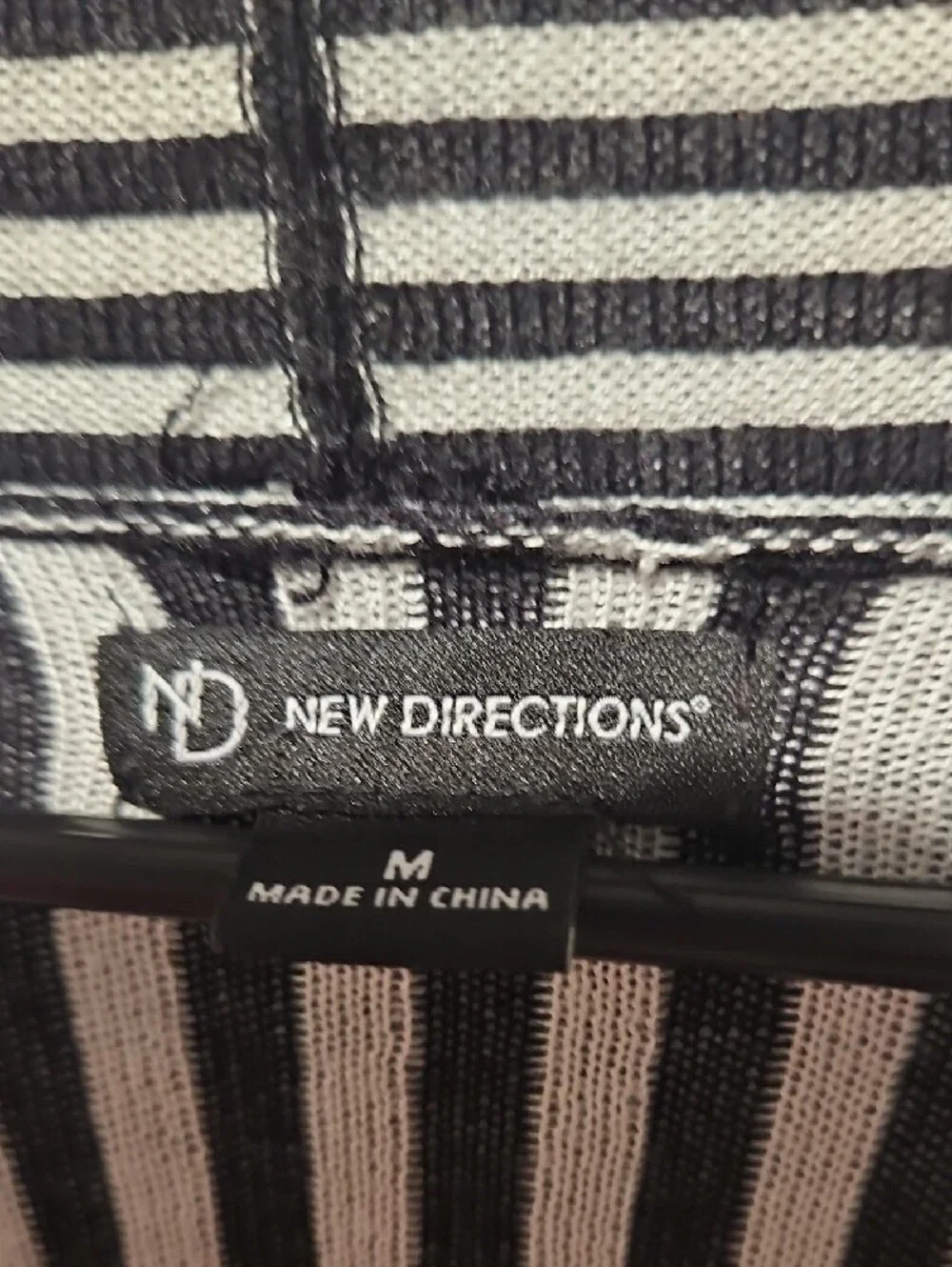 New Directions Black and White Striped Long Sleeve Open Cardigan